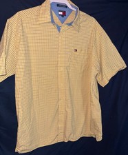 Tommy Hilfiger Men  s Yellow Check Short Sleeve Shirt L Cotton Casual Preppy