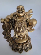 Gold Laughing Buddha Figurine with Ball – Lucky Charm for Protection, Wisdom & P