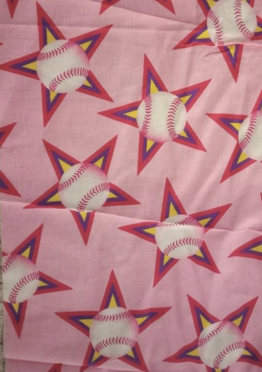 pink baseball sports fun fabric  length piece 9.5 x 7 inch 1pc new