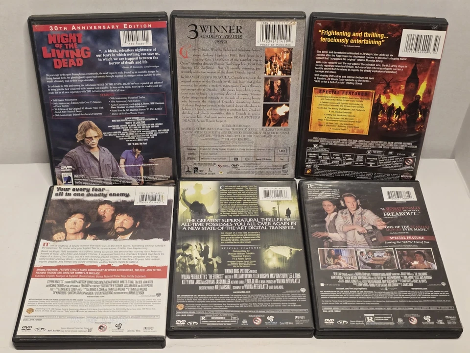 EPIC Lot o 6 Horror DVDs- It,Night ot Living Dead,The Exorcist, Dracula, 28 Wks - Image 2 of 3
