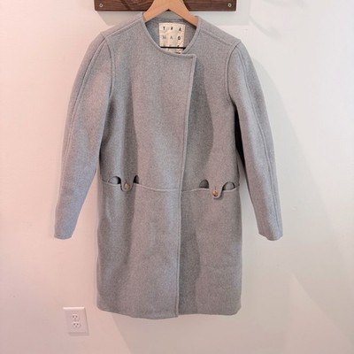 Trademark Almond Collarless Coat Wool Blend Light Grey Size XS