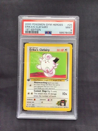 Pokemon Cards: Gym Heroes 1st Edition Rare: Erika's Clefairy 25/132 PSA 9