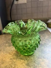 Vintage Fenton Green Hobnail Vase