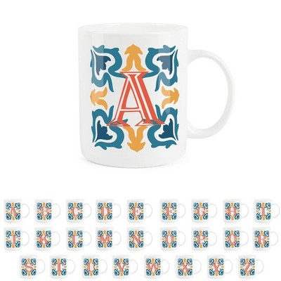 Marokkanische Fliese Buchstabe A Tasse - Orange & Blau Bone China Geschenk Tasse