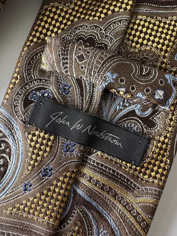 Corbata John W. Nordstrom seda cachemira marrón dorado azul corbata ropa clásica para hombre Foto 3 de 4