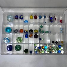 Mixed Lot of Assorted Glass Marbles Shooters Boulders Cats-Eyes with Case