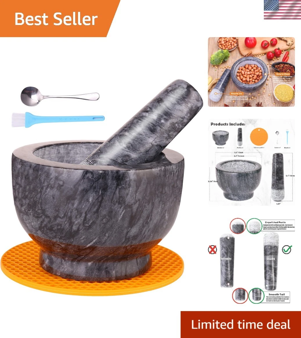 Elegant Mortar and Pestle Set - Polished Marble, 300ml with Brush & Spoon
Opens in a new window or t