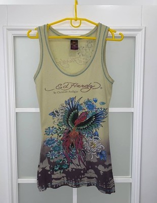 Ed Hardy Christian Audigier USA Women Top Tank Sleeveless Graphics Y2K Sz M