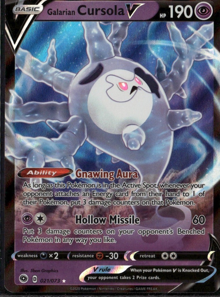 Galarian Cursola V Ultra Rare Champion's Path 21/73 Psychic Holo Pokemon Card