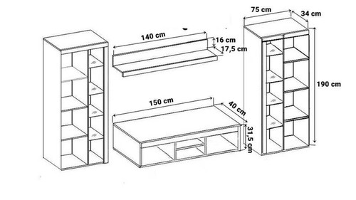 Living room furniture set modern TV unit wall media Stand Display cabinet - Picture 4 of 7