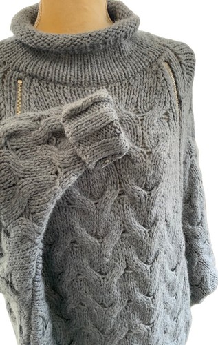 Free People Chunky Cableknit Fisherman Sweater Womens M Gray Pullover 20%Alpaca - Picture 2 of 11