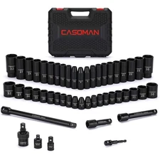49PCS 1/2" Drive Impact Socket Set Deep&Shallow CR-V 6 Point, Metric Socket Set