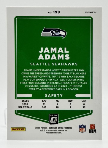 2021 Donruss Optic Holo #199 Jamal Adams Seattle Seahawks - Picture 2 of 2