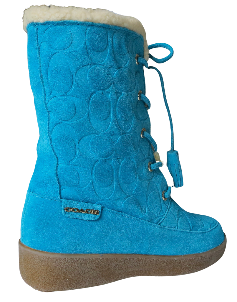 New Coach Tuesday Tourmaline Turquoise Signature Suede & Sheepskin Winter Boots eBay