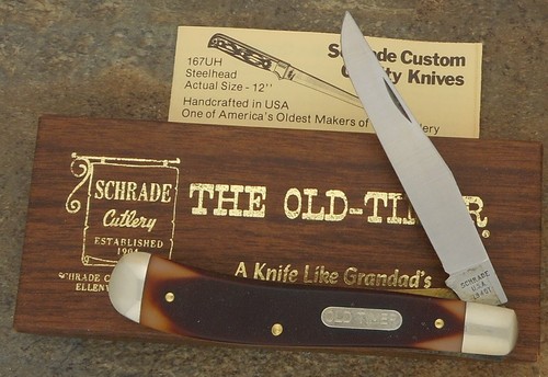 SCHRADE USA OLD TIMER GUNSTOCK TRAPPER KNIFE WITH BOX 194OT - Picture 1 of 5