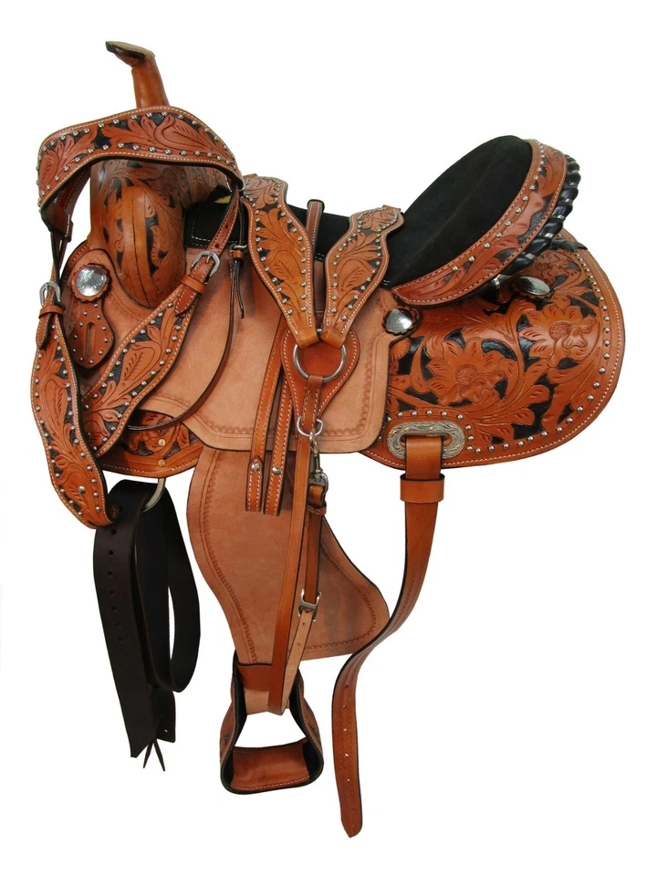 WESTERN SADDLE BARREL RACING PLEASURE TRAIL USED LEATHER HORSE TACK SET 15 16 17 - Image 2 of 4