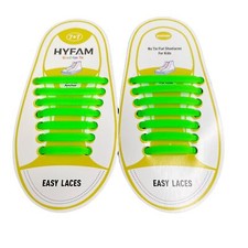 Hyfam No Tie Easy Laces Lime Green Flat Kids 7 Hole Silicone Shoelaces NWT