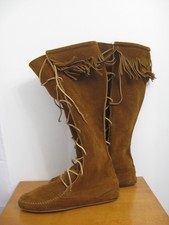 70s Minnetonka Moccasins Boots Suede Fringe Made In USA 8