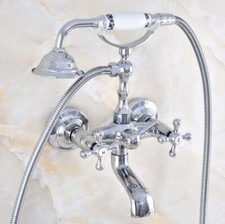 Polished Chrome Wall Mount Clawfoot Bathroom Tub Faucet Hand Shower Mixer Tap