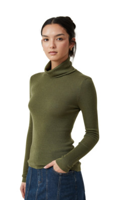 Cotton On Women's Everfine Roll Neck Knit Light Sweater Dark Moss Size XS NEW