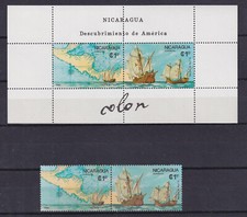 (nicaragua)1986 Sc 1561/6 + two s/s MMN,columbus,ship,map     w797
