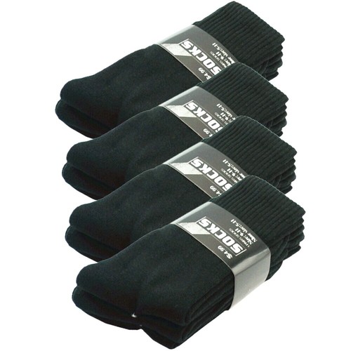 Men's 12 Pairs Solid Athletic Soft Crew Black Cotton Long Socks Size 9-11 10-13 - Picture 6 of 6
