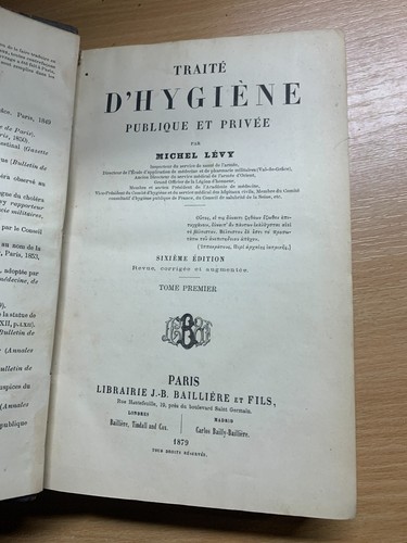*RARE* 1879 "TRAITE D'HYGIENE PUBLIQUE ET PRIVEE" FRENCH 1.2kg ANTIQUE BOOK (P7) - Picture 4 of 15