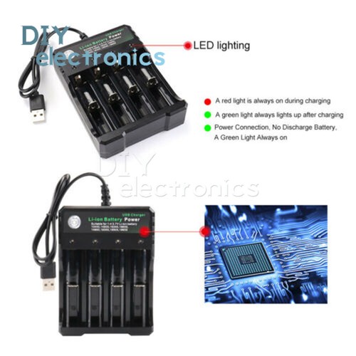 Caricabatterie 1/4 slot ricarica intelligente per batteria ricaricabile agli ioni di litio 18650 USB US - Foto 4 di 11