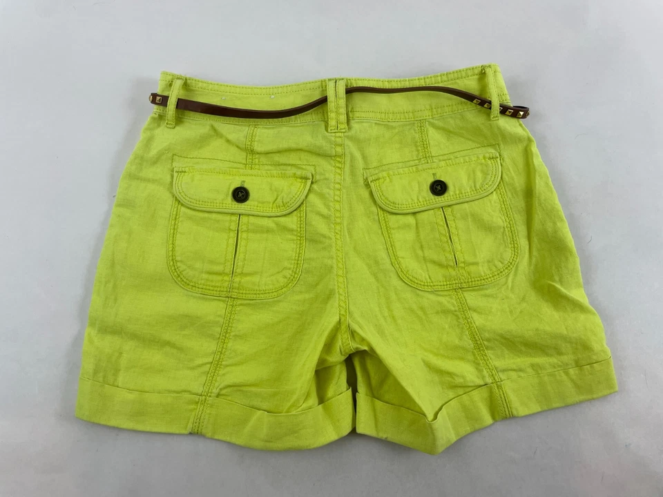 Apt. 9 Pantalones Cortos Para Mujer Talla 2 Amarillo Neón Mezcla de Lino Cinturón Puntada en Contraste Foto 2 de 4