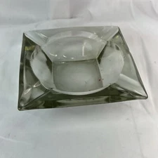 Ashtray 6" Square Clear Glass Cigar slots Heavy Ash Tray