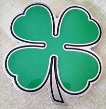 SHAMROCK BELT BUCKLE 2001 FINE PEWTER 4602 GREEN BLACK ENAMEL 4 LEAF CLOVER.