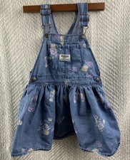 Vintage OshKosh Bgosh Girls Floral Roses Denim Bib Overall Dress Vestbak Size 3T