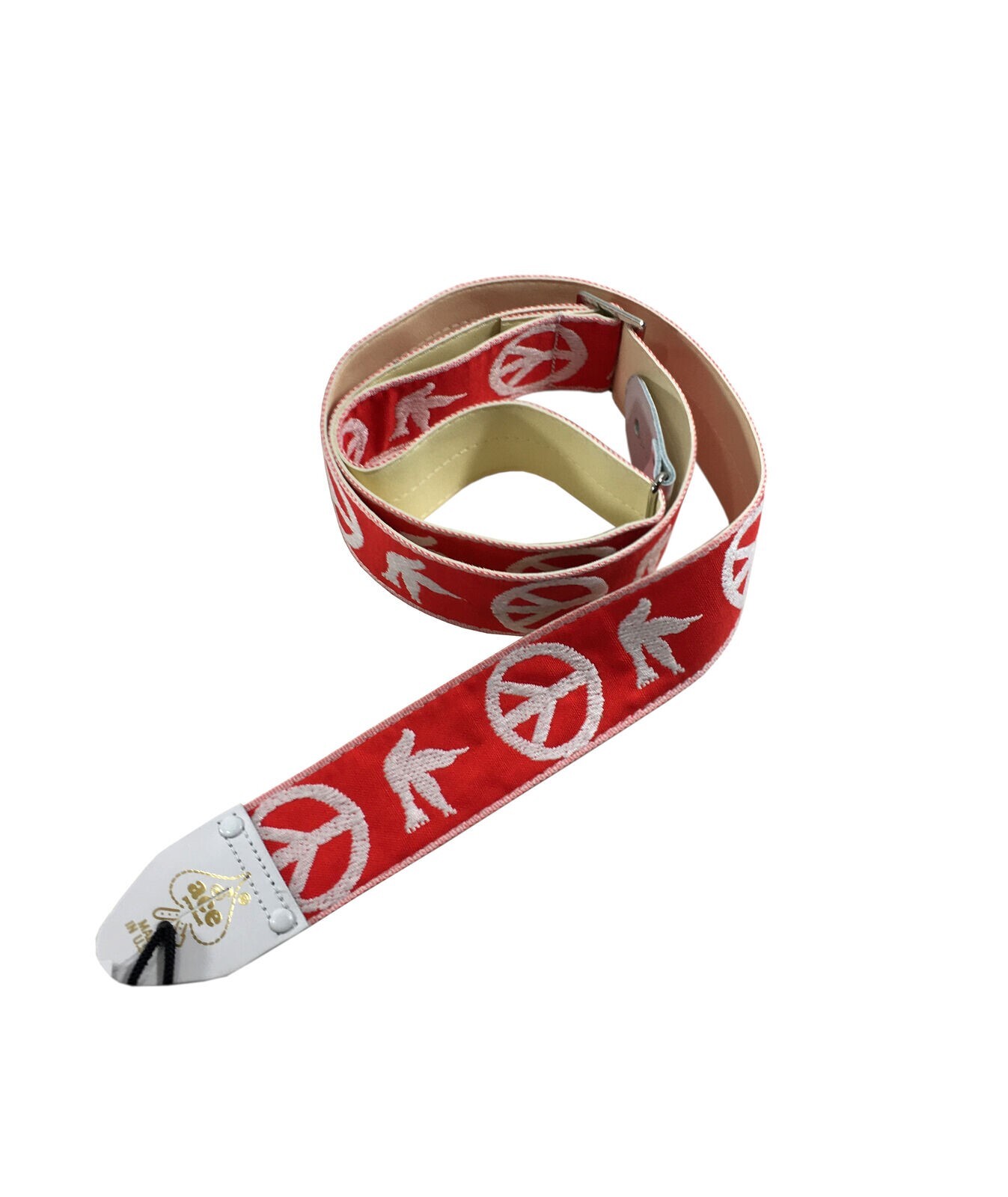 Ace Guitar Strap Vintage Style Peace Doves Design Red and White