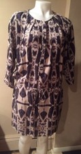 Ulla Johnson 6 Gray Multi Color Print Silk Dress w Drawstring Waist Boho Fairy