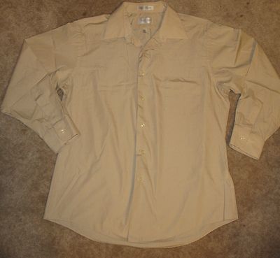 VAN HEUSEN Men's 17 (32/33) FITTED DRESS SHIRT (beige button-up; poplin)  perfect | eBay