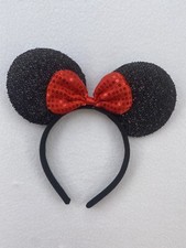 Disney Parks Minnie Mouse Ears Hat Headband Black Red Sequin Bow