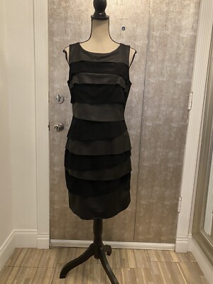 vakko leather dress VAKKO Black Leather Dress with Peplum Size 8 at 1stDibs