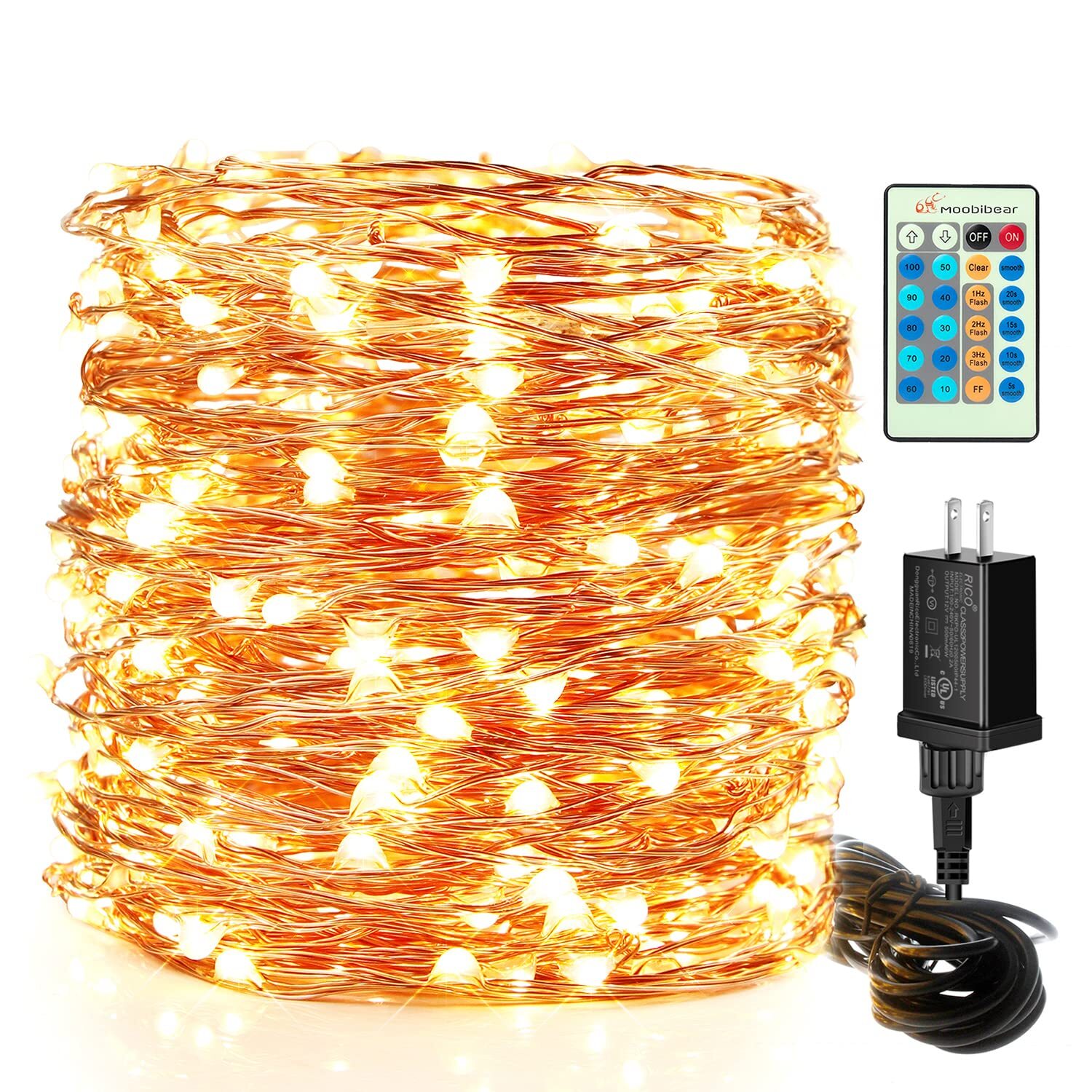 Moobibear LED String Lights, 99ft 300 LEDs Fairy Lights Plug in, Dimmable Out...