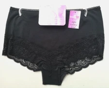 Black Lace Edge Light Control Cotton High Leg Briefs Knickers Size 14/16
