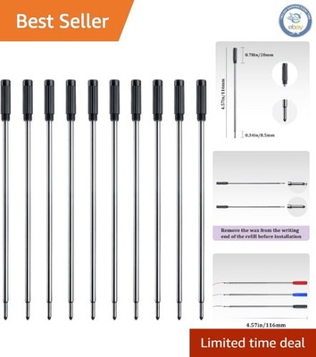 10-Pack Black Ink Refills for Ballpoint Pens - 1mm Medium Tip, Smooth Writing