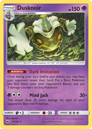 Pokemon Dusknoir 53/147 SM - Burning Shadows Holo Rare Holofoil LP