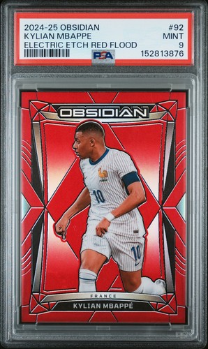 Kylian Mbappe 2024-25 Panini Obsidian #92 Electric Etch Red Flood /10 PSA 9