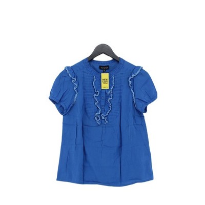 Topshop Damen Top UK 10 Blau 100% Baumwolle Kurzarm Rundhals Basic