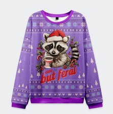 Funny Raccoon  Cute But Feral Christmas Ugly Sweater