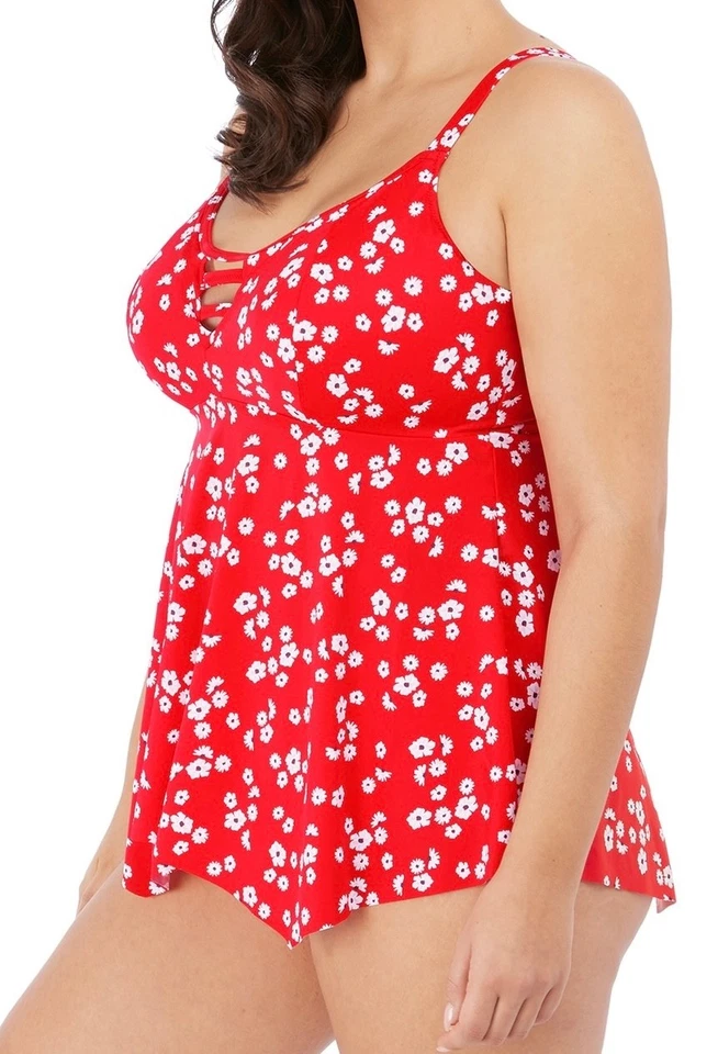 Elomi Plain Sailing Tankini Top Red White Floral Size 24 Non Wired Padded 7271 - Image 2 of 4
