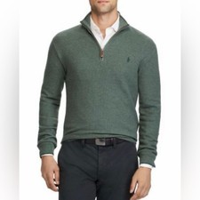 Polo Ralph Lauren Men's Half-zip Cotton Sweater In Moss Green Heather S