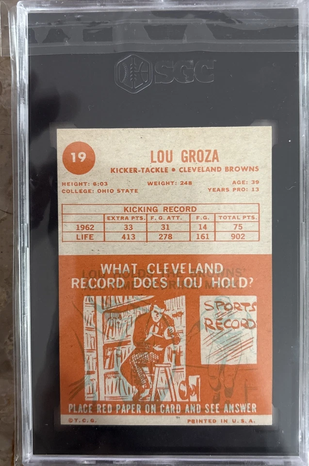 1963 Topps - Lou Groza #19 Foto 2 de 2