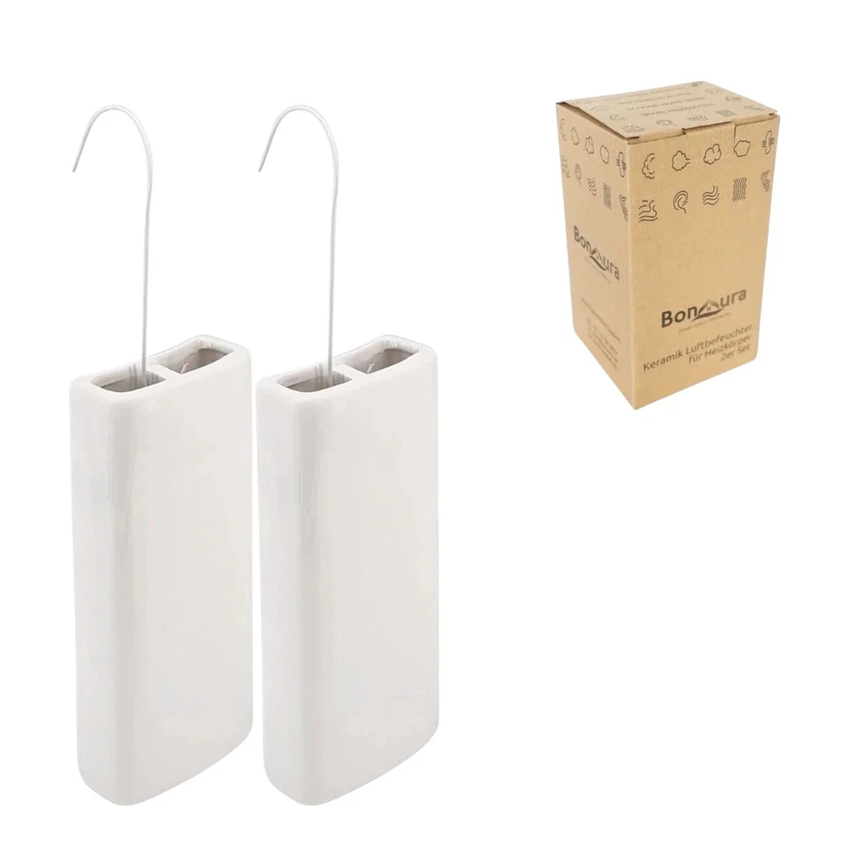 DEKOSTURM Bonaura - Wasserverdampfer für Heizkörper 2er Set Luftbefeuchter Keramik weiß