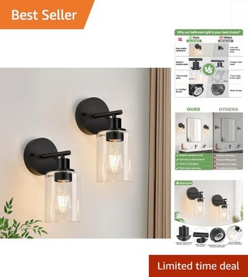 Stylish Bathroom Wall Sconces | Modern Matte Black Fixture with Glass Shade