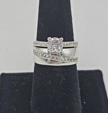 VTG Sterling Silver Clear Gemstone Statement Engagement Ring - Size 7.5 - 4.5g